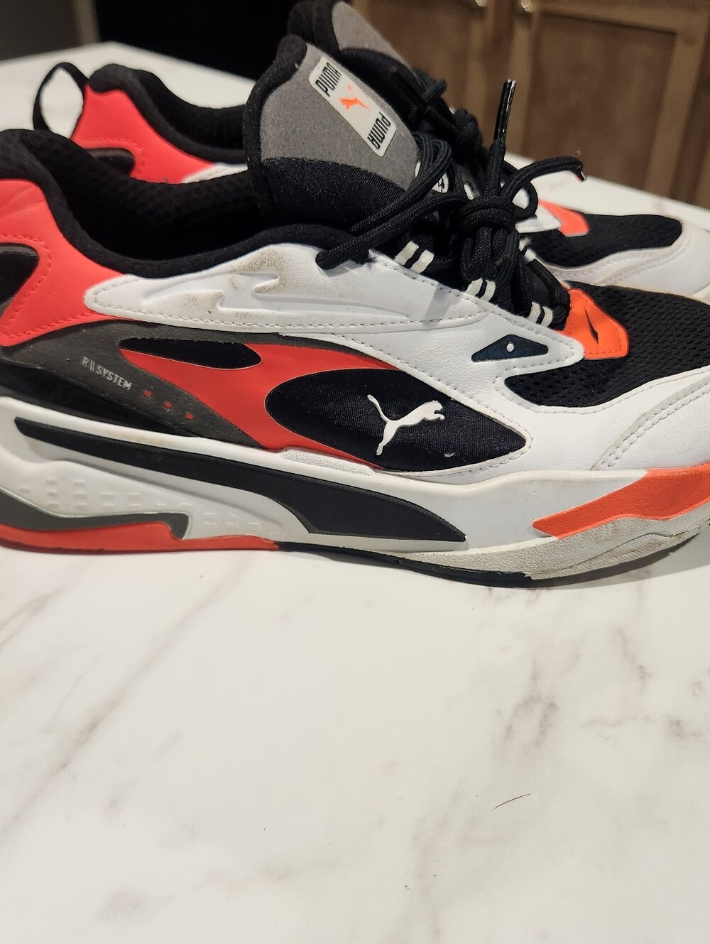 Puma RS-Fast Sneakers Mens Size 7.5 Black White Neon Red